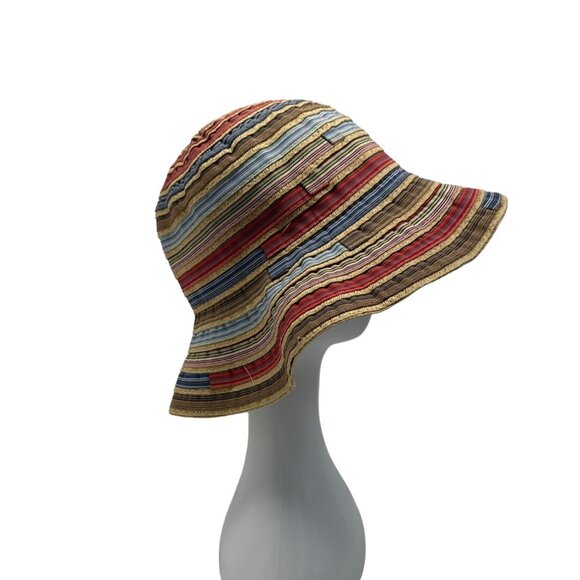 Colorful Striped Womens Sun Hat With Wide Brim - One Size - Picture 2 of 6